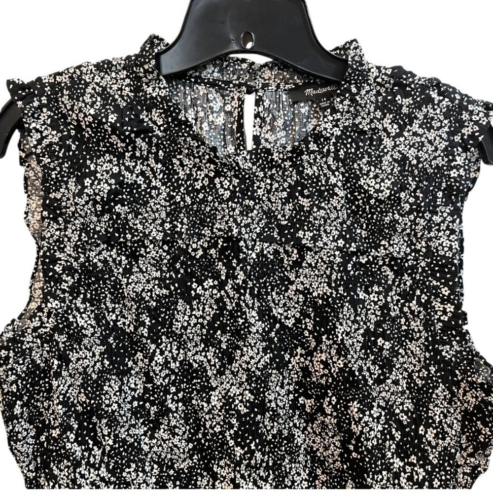 Madewell Smocked Crewneck Mini Dress in‎ Floral Black White Size 14 NWT NU575 - Picture 5 of 10